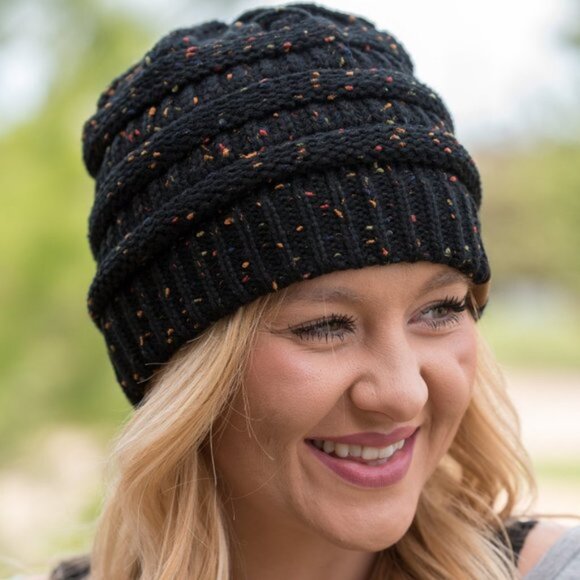 C.C. Boutique | Black Speckle Knit Beanie | One Size Adult - Picture 2 of 10